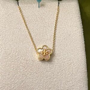 Tory Burch Gold-Tone Floral Pendant Necklace with Mother-of-Pearl